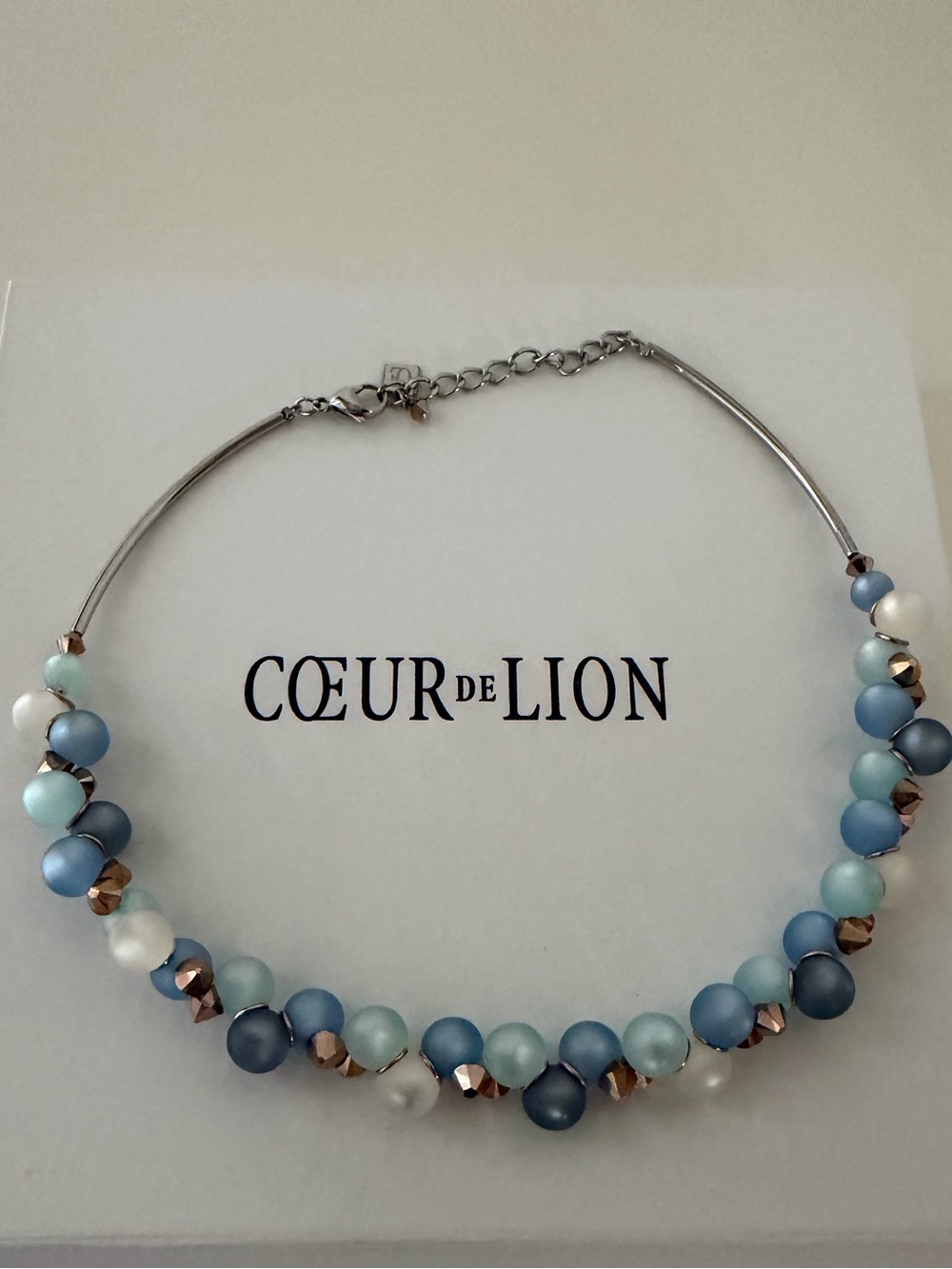 Coeur de Lion Braided Sphere Necklace Blues and Greens.